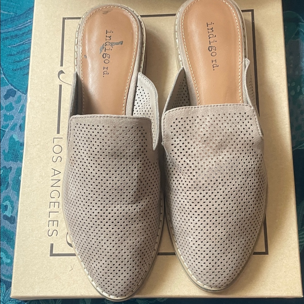 Indigo Taupe Perforated Slip-On Mules